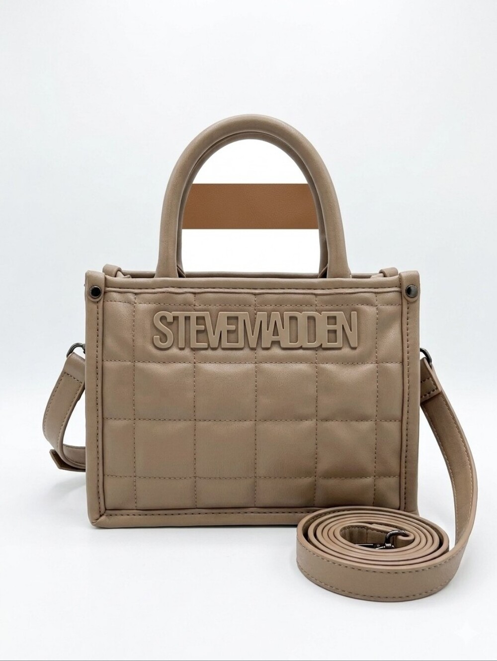 Taupe Puff Leather Structured Small Crossbody Wide Guitar Strap